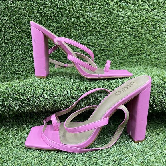 Shoes - EGO Pink High Heels Strappy Block Square Toe Sandals Shoes Size UK 8